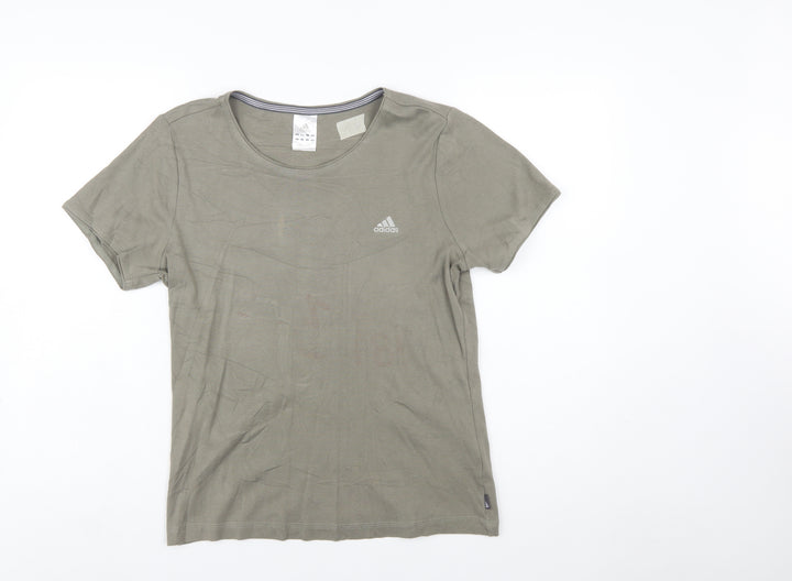 Adidas Women Green Cotton Crew Neck Short Sleeve T-Shirt Size 18