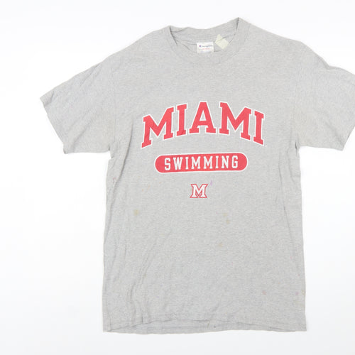 Champion Men's Grey Miami Swimming Graphic T-Shirt Medium Cotton
