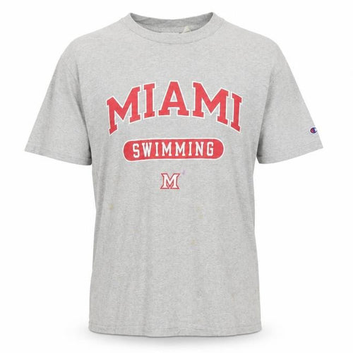 Champion Men's Grey Miami Swimming Graphic T-Shirt Medium Cotton