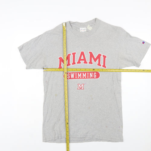 Champion Men's Grey Miami Swimming Graphic T-Shirt Medium Cotton