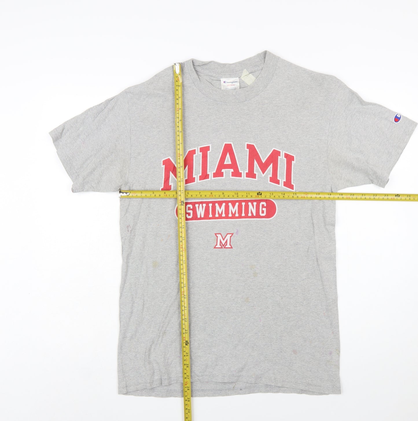 Champion Men's Grey Miami Swimming Graphic T-Shirt Medium Cotton