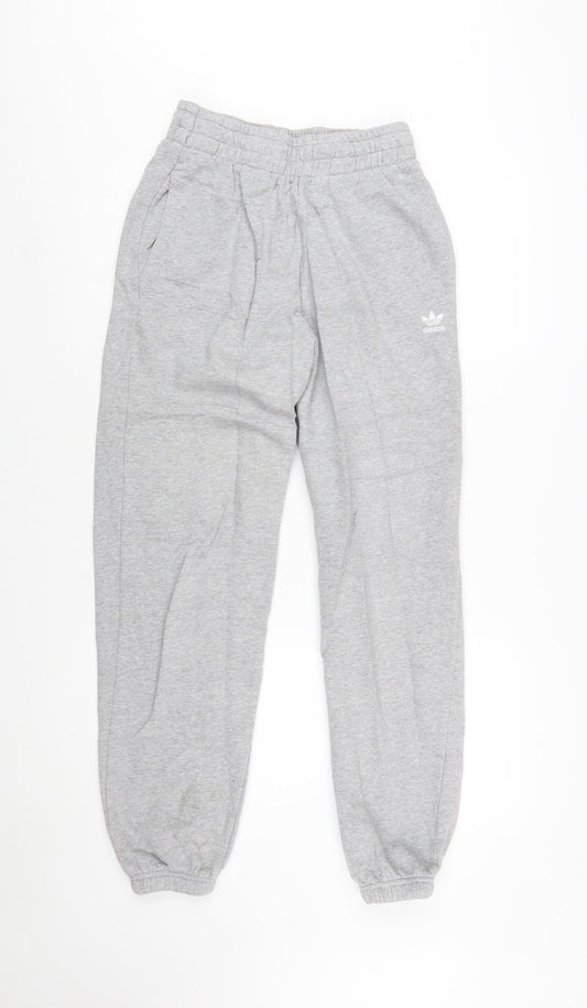 Adidas Womens Grey Jogger Sweatpants Size 8 Elastic Waist Fleece