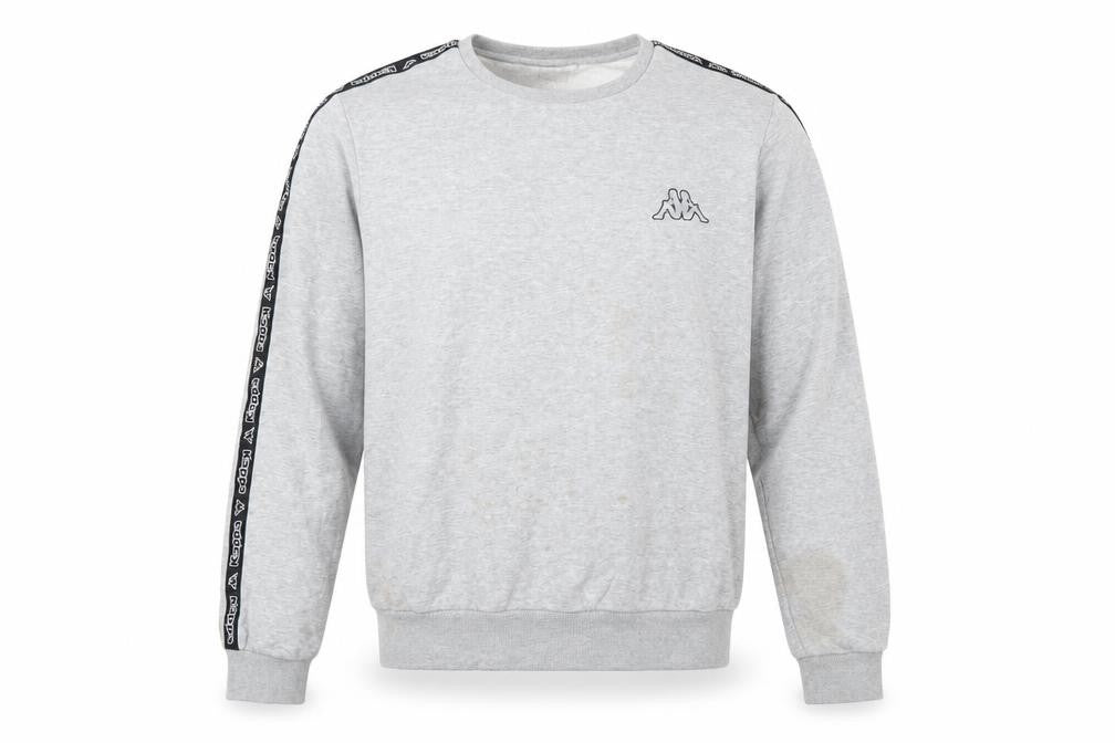 Front view of Kappa men’s grey logo sweatshirt pullover crew neck, size L
