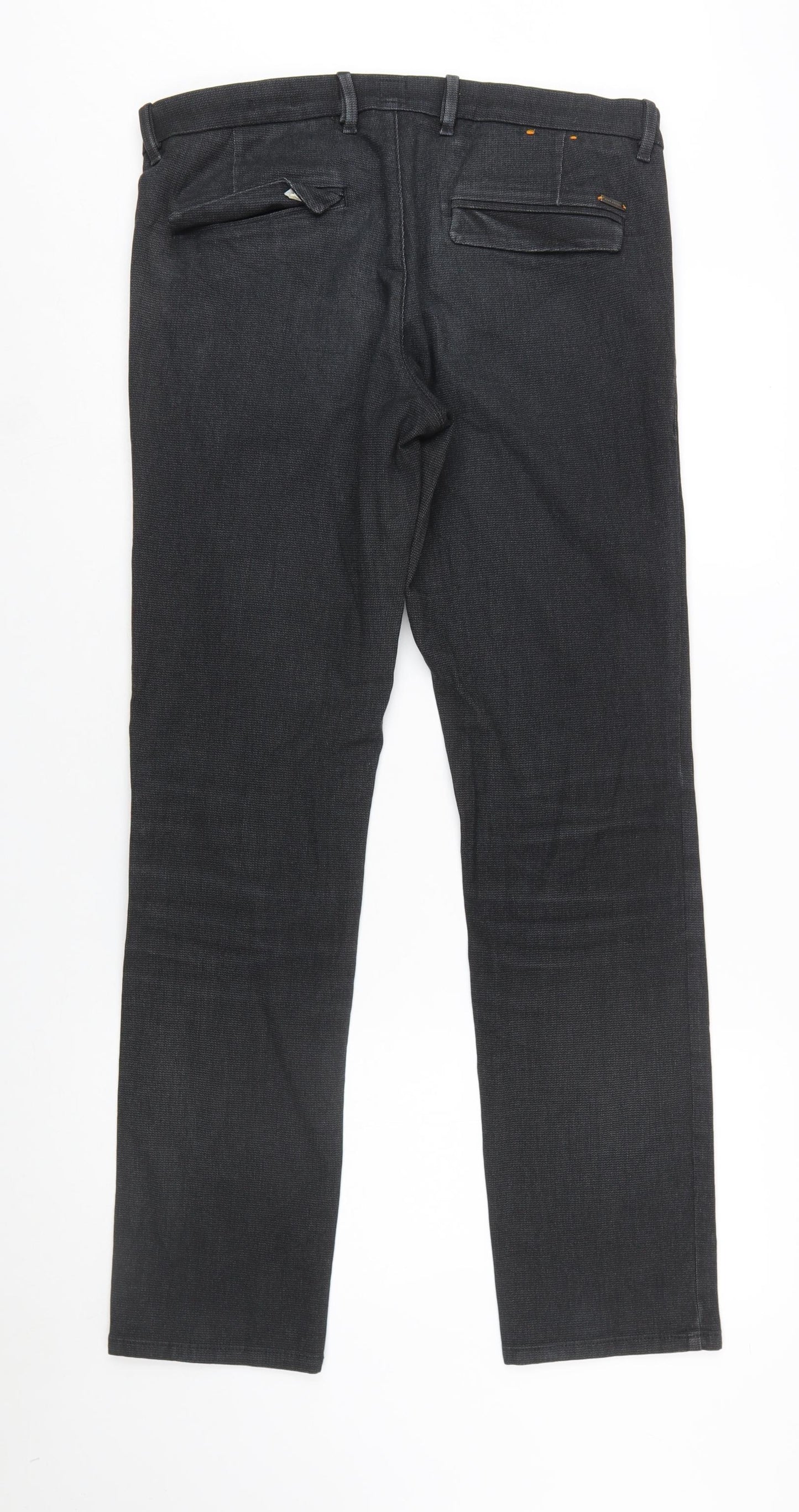 BOSS Men's Black 32R Regular Fit Cotton Blend Chino Trousers