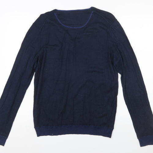 Hugo Boss Mens Blue V-Neck Cotton Pullover Jumper Medium