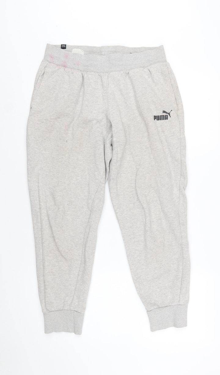 Puma Womens Grey Jogger Sweatpants M Cotton Blend Fleece Trousers