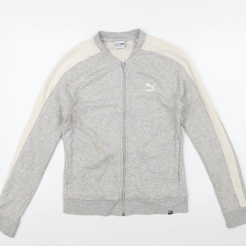 Puma Women's Grey Full Zip Hoodie Size 10 Cotton Blend Casual Sportswear