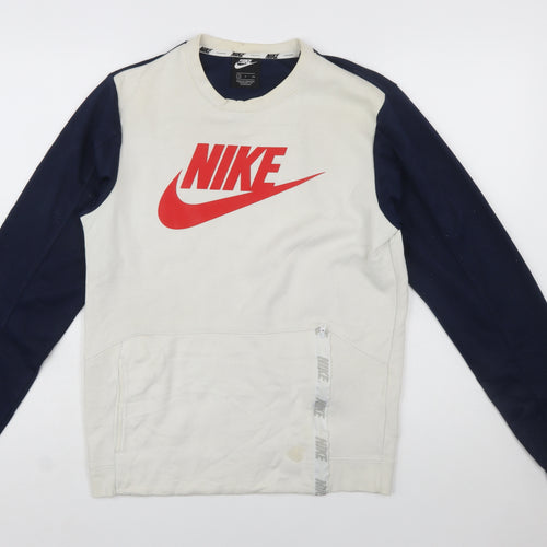 Nike Men's Beige & Navy Logo Pullover Sweatshirt Size S