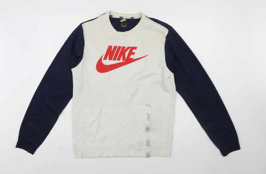 Nike Men's Beige & Navy Logo Pullover Sweatshirt Size S