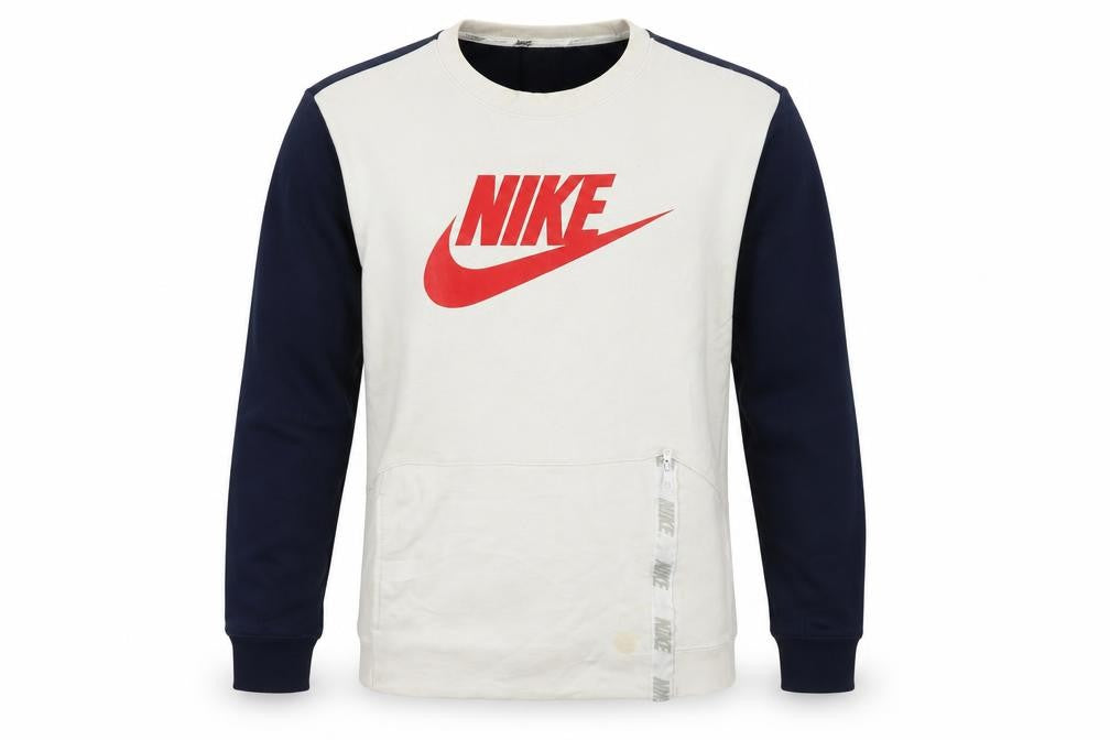 Front view of Nike Men's Beige & Navy Logo Pullover Sweatshirt, size S