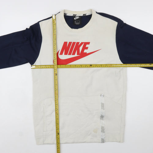Nike Men's Beige & Navy Logo Pullover Sweatshirt Size S