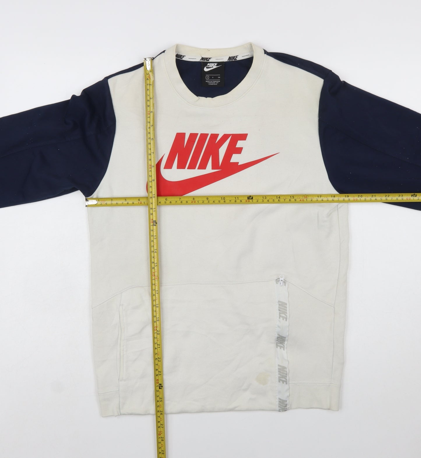 Nike Men's Beige & Navy Logo Pullover Sweatshirt Size S