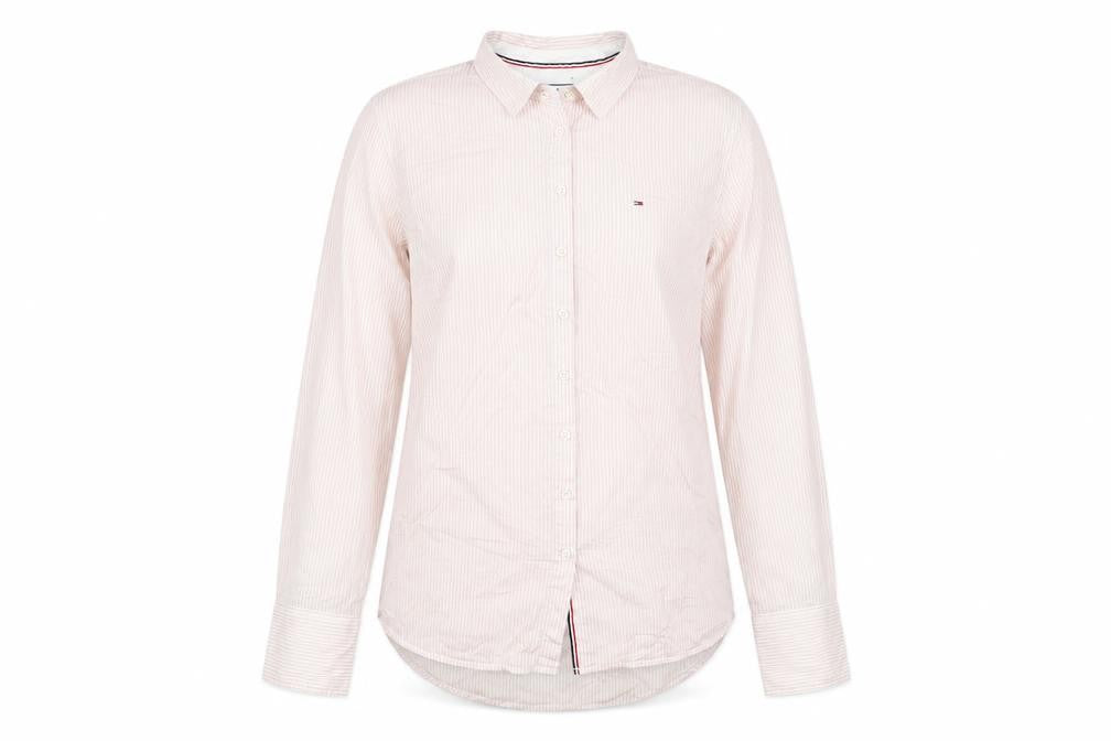 Hilfiger Denim Women's Pink Striped Long Sleeve Button-Up Shirt L