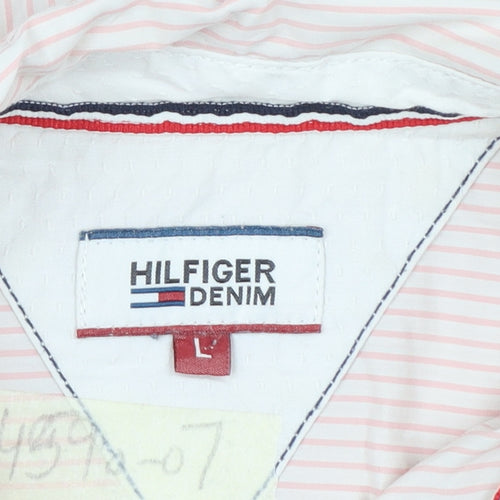 Hilfiger Denim Women's Pink Striped Long Sleeve Button-Up Shirt L
