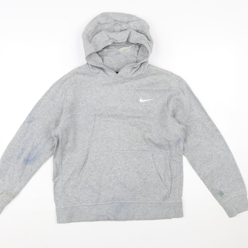 Nike Boys Grey Pullover Hoodie 12-13 Years Cotton Blend Sweatshirt