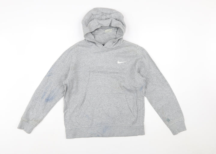 Nike Boys Grey Pullover Hoodie 12-13 Years Cotton Blend Sweatshirt