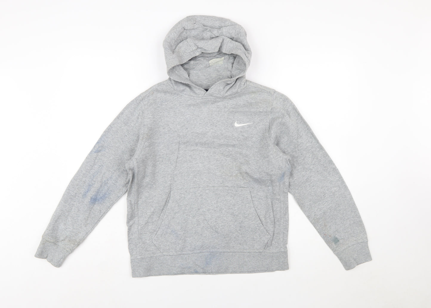 Nike Boys Grey Pullover Hoodie 12-13 Years Cotton Blend Sweatshirt