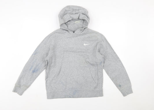 Nike Boys Grey Pullover Hoodie 12-13 Years Cotton Blend Sweatshirt