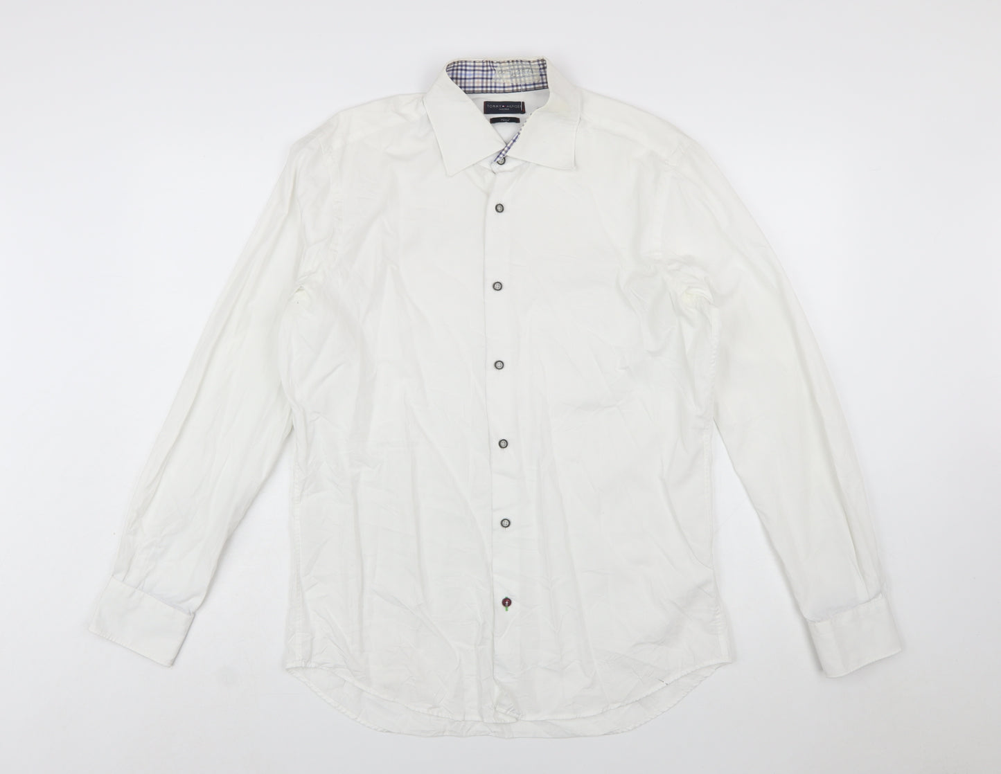 Tommy Hilfiger Men's White Slim Fit Long Sleeve Button-Up Shirt Size L