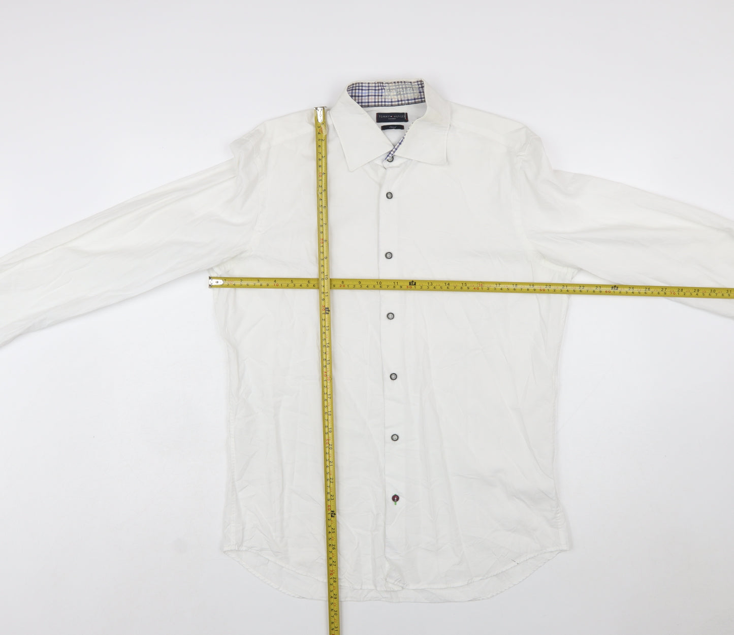 Tommy Hilfiger Men's White Slim Fit Long Sleeve Button-Up Shirt Size L