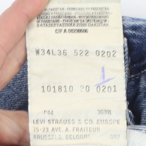 Levi's Mens Blue 522 Straight Denim Jeans W34 L36 Classic Cotton