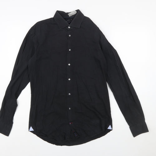 Tommy Hilfiger Men’s Black Slim Fit Long Sleeve Button-Up Shirt 40