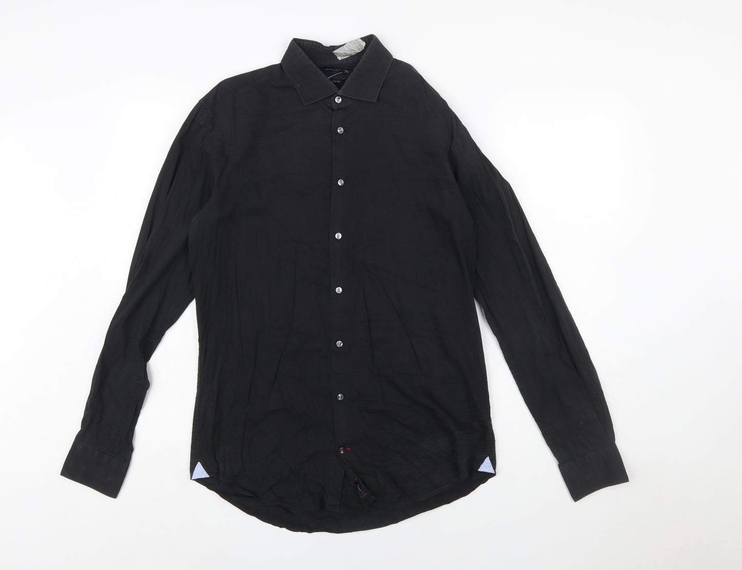 Tommy Hilfiger Men’s Black Slim Fit Long Sleeve Button-Up Shirt 40