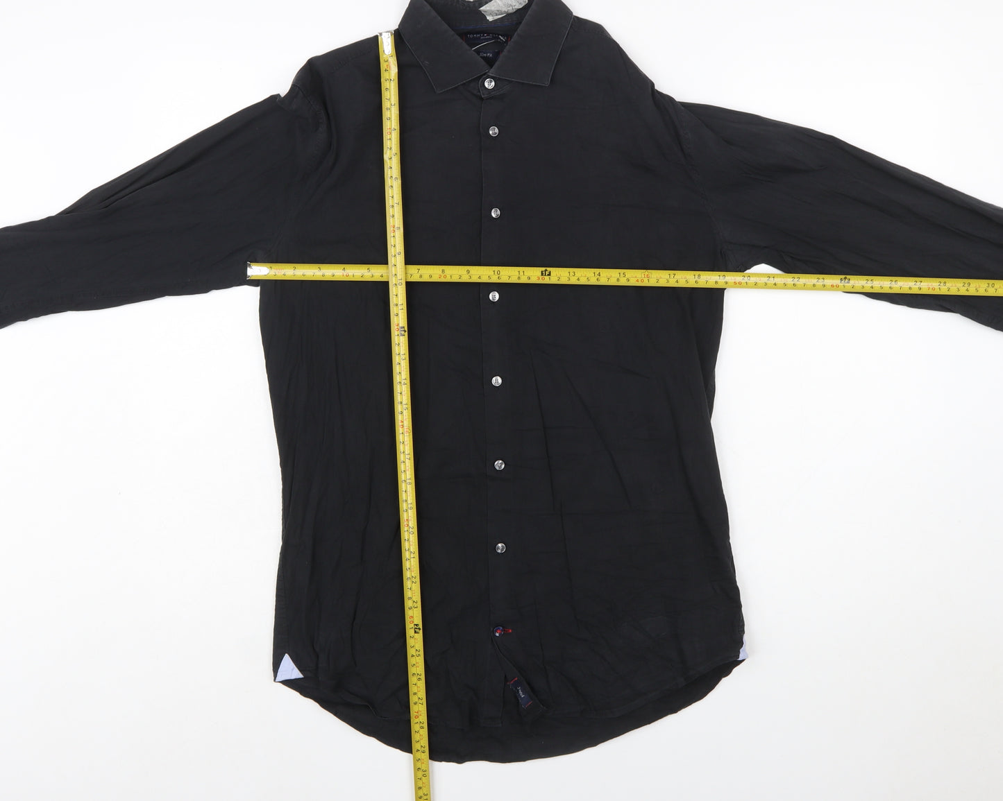 Tommy Hilfiger Men’s Black Slim Fit Long Sleeve Button-Up Shirt 40