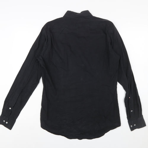 Tommy Hilfiger Men’s Black Slim Fit Long Sleeve Button-Up Shirt 40