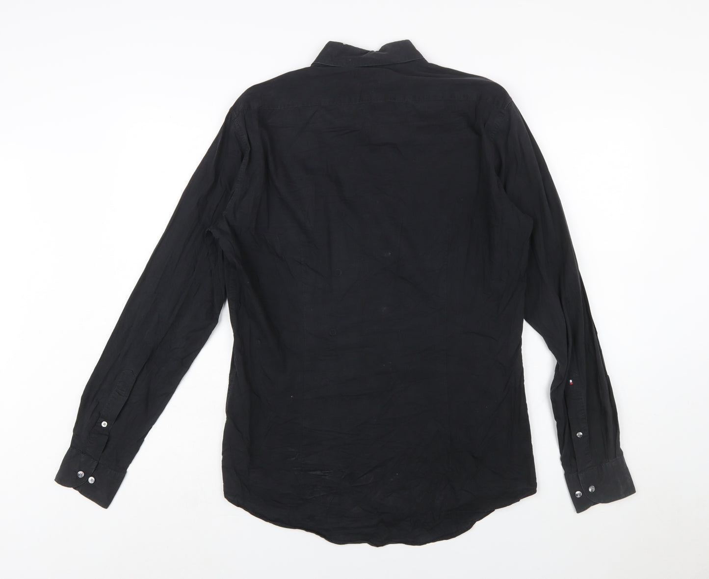 Tommy Hilfiger Men’s Black Slim Fit Long Sleeve Button-Up Shirt 40