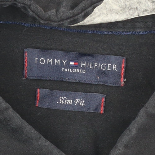 Tommy Hilfiger Men’s Black Slim Fit Long Sleeve Button-Up Shirt 40