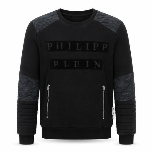 Philipp Plein Men's Black M Pullover Sweatshirt with Logo and Zip Accents
