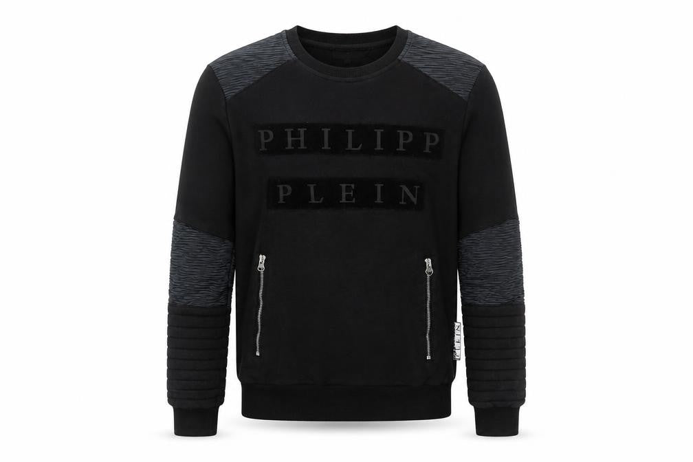 Philipp Plein Men's Black M Pullover Sweatshirt with Logo and Zip Accents