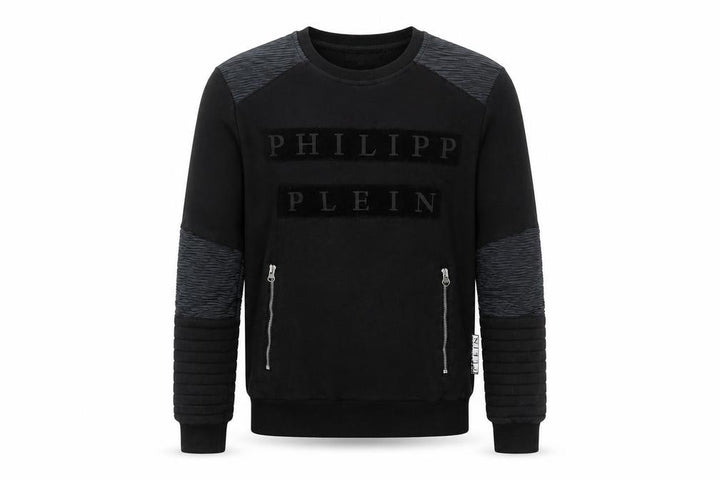 Philipp Plein Men's Black M Pullover Sweatshirt with Logo and Zip Accents