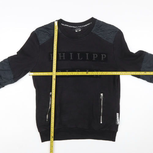 Philipp Plein Men's Black M Pullover Sweatshirt with Logo and Zip Accents