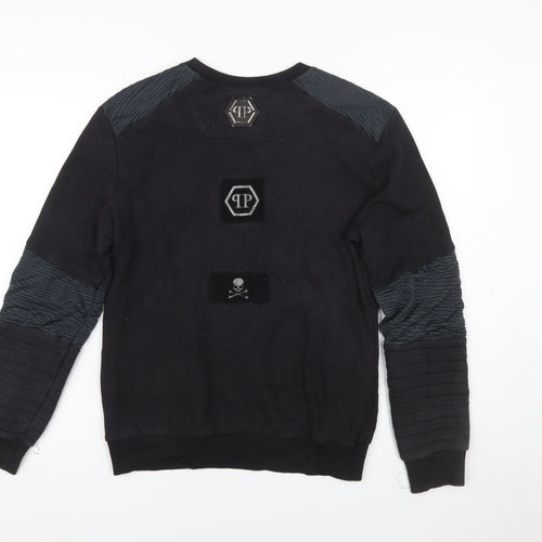 Philipp Plein Men's Black M Pullover Sweatshirt with Logo and Zip Accents