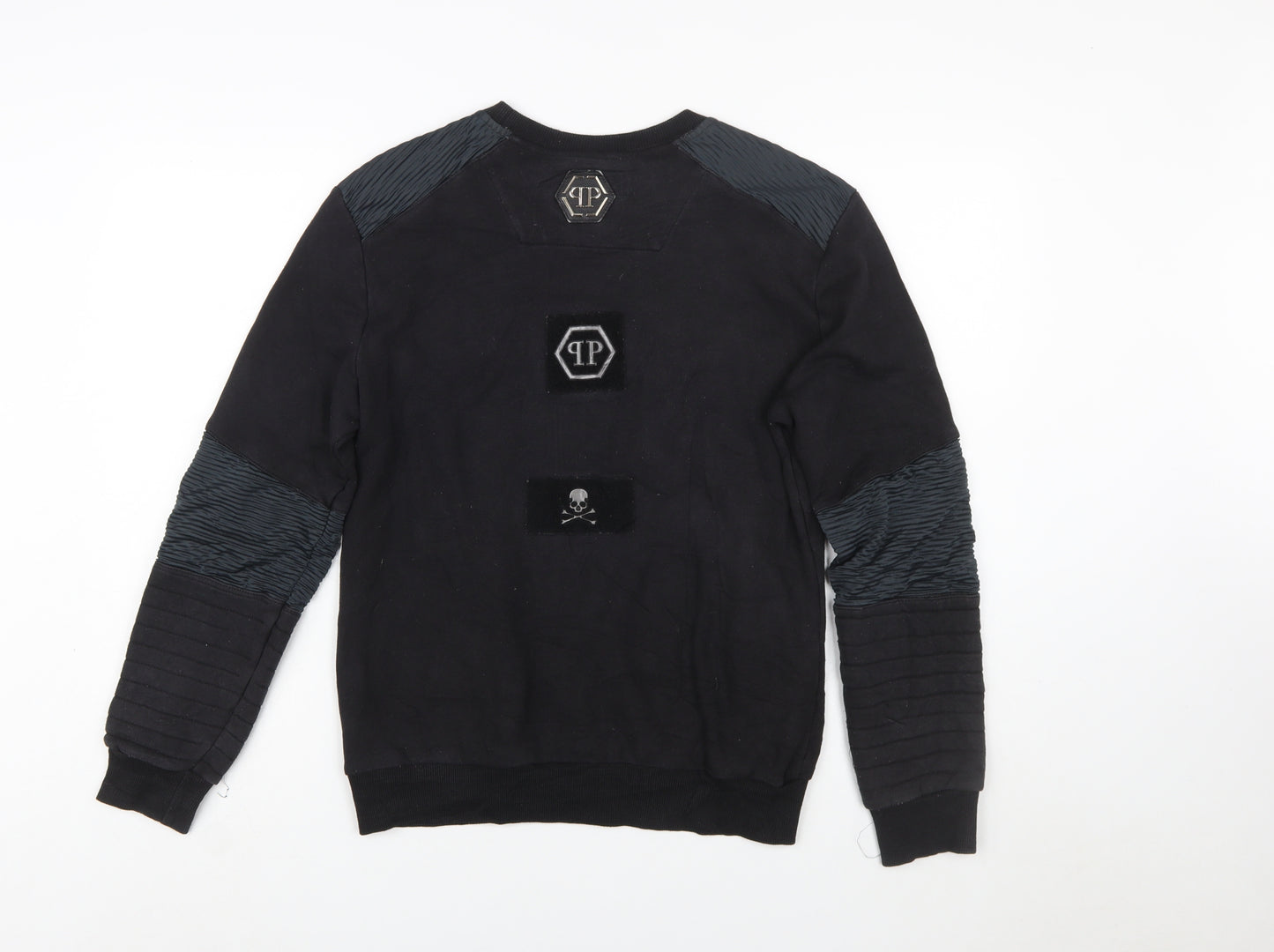 Philipp Plein Men's Black M Pullover Sweatshirt with Logo and Zip Accents