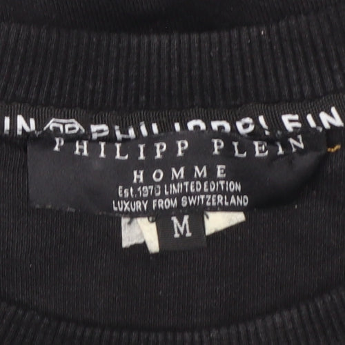 Philipp Plein Men's Black M Pullover Sweatshirt with Logo and Zip Accents