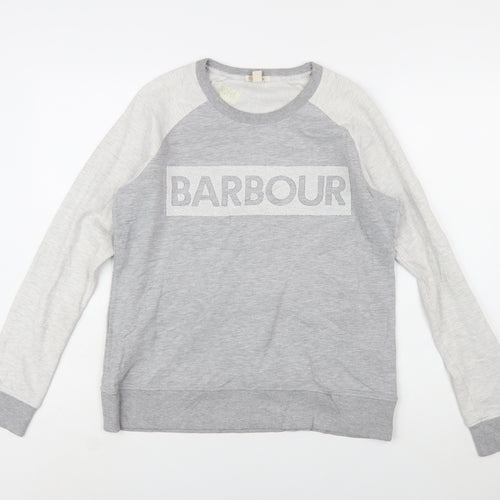 Barbour Women Grey Colourblock Logo Sweatshirt UK 10 Cotton Blend