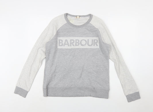 Barbour Women Grey Colourblock Logo Sweatshirt UK 10 Cotton Blend