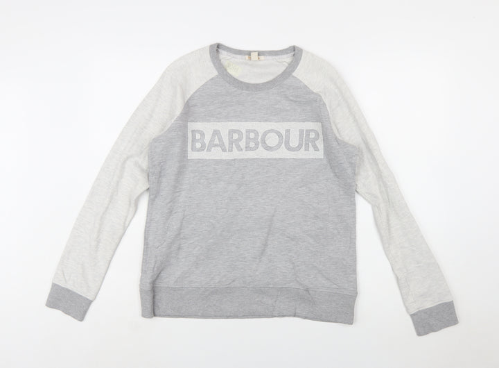 Barbour Women Grey Colourblock Logo Sweatshirt UK 10 Cotton Blend