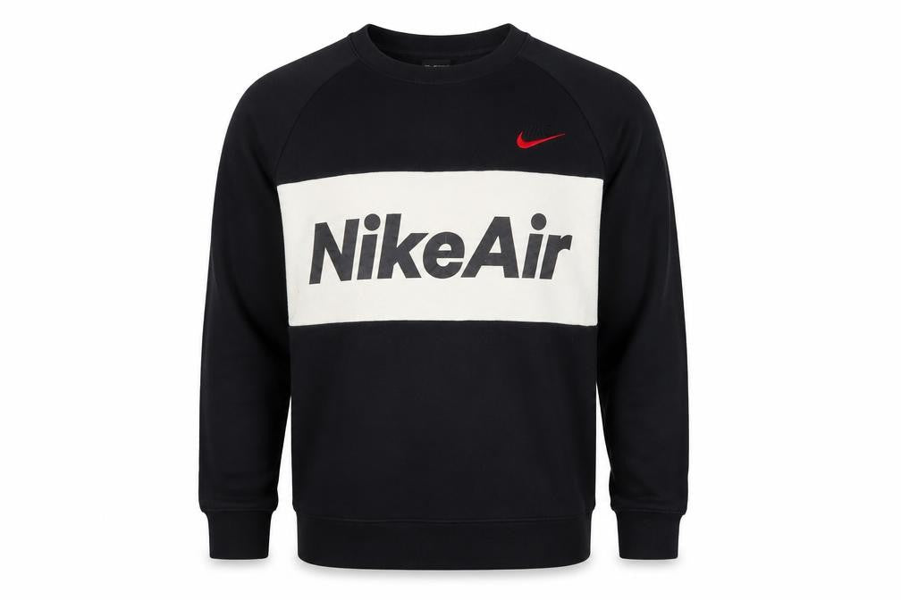 Front view of Nike Men's Black & White Crew Neck Sweatshirt Small Graphic Pullover