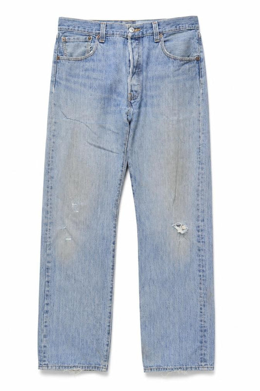 Front view of Levi's 501 Men's Blue Straight Leg Distressed Jeans W36 L34