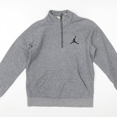 Jordan Boys Grey 1/2 Zip Hoodie Sweatshirt 10-12 Years Cotton Blend