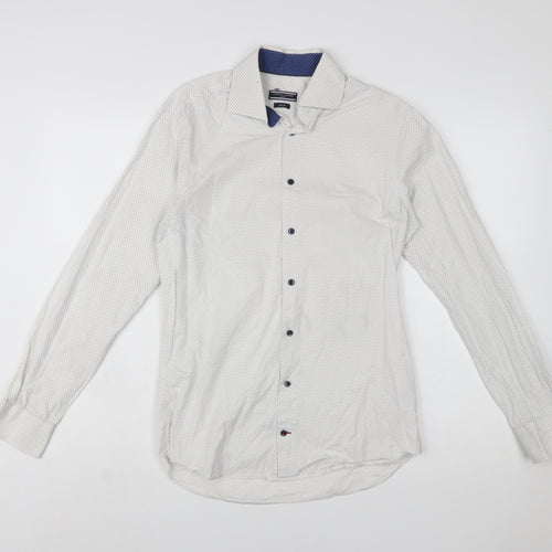 Tommy Hilfiger Men's White Slim Fit Polka Dot Button-Up Shirt Size 15
