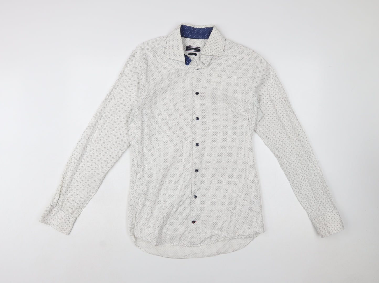 Tommy Hilfiger Men's White Slim Fit Polka Dot Button-Up Shirt Size 15