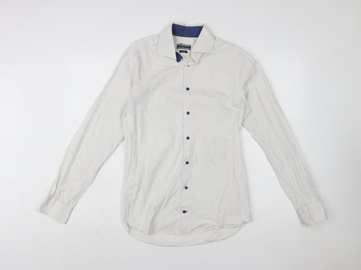 Tommy Hilfiger Men's White Slim Fit Polka Dot Button-Up Shirt Size 15