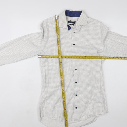 Tommy Hilfiger Men's White Slim Fit Polka Dot Button-Up Shirt Size 15