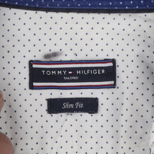 Tommy Hilfiger Men's White Slim Fit Polka Dot Button-Up Shirt Size 15