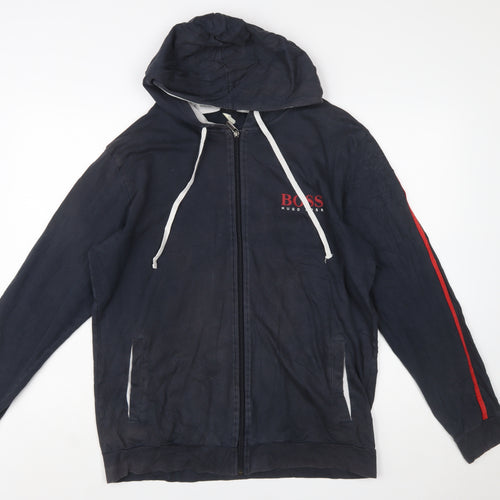 Hugo Boss Men's Blue Full Zip Hoodie XL Logo Design